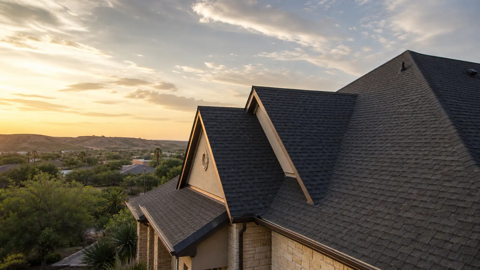 Well-maintained South Texas roof at sunset